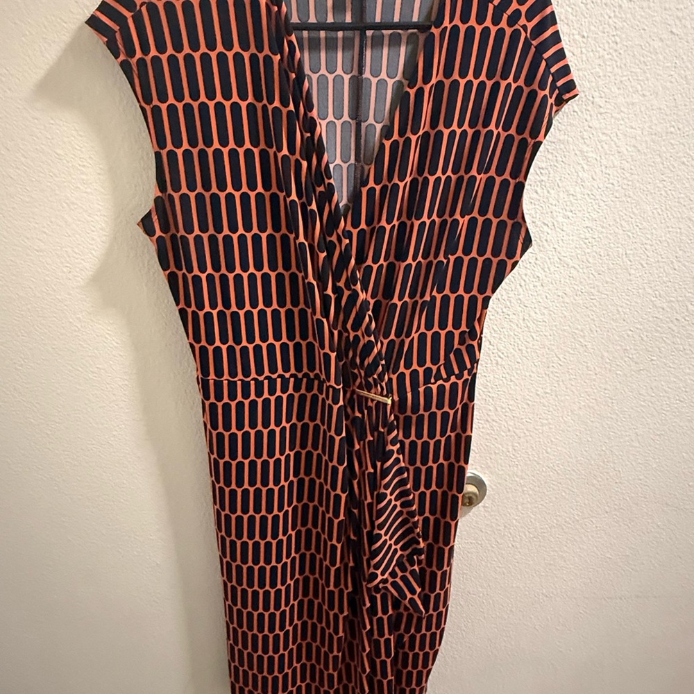 Michael Kors Black and Orange Geometric Midi Dress